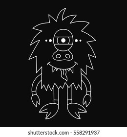 Black and white cute monster with one eye doodle drawing