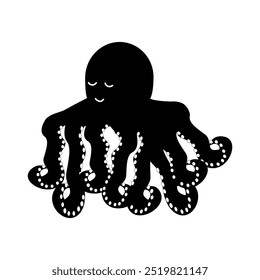 Black and white cute octopus, sea animal. Vector cartoon illustration, icon