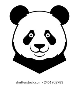 Black and White Cute Panda Head isolated Silhouette, logo vector illustration