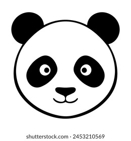 Black and White Cute Panda Head isolated Silhouette, logo vector illustration