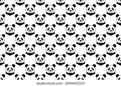 Ilustración vectorial de patrón transparente de cabeza de panda linda en blanco y negro