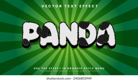 Black and white cute panda vector editable text effect template