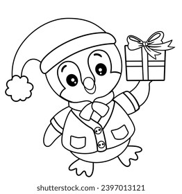 Black and White Cute Penguin vector illustration on Christmas Time Theme.