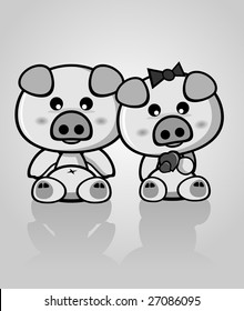 Black and White Cute Pig Vector