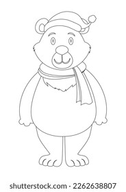 Black And White Cute Polar Bear Cartoon Character Vector. Coloring Page Of Cartoon Polar Bear