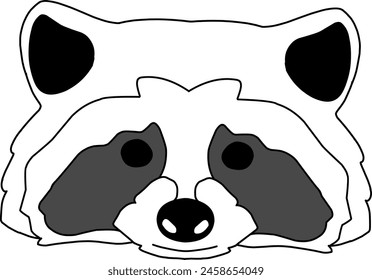 black and white cute racoon head cartoon sketch
