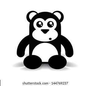 Black and White Cute Sitting Bear, vector illustration