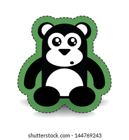 Black and White Cute Sitting Bear Sticker, vector illustration