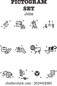 Black and white cute vector set of job themed illustrations. Ideal for web, social media, graphic design, stickers, print and more.