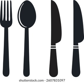 Black and White Cutlery Icons for Dining and Kitchen logo , restaurant logo design