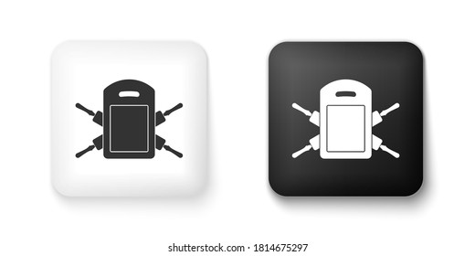 Black and white Cutting board and rolling pins icon isolated on white background. Kitchen utensils and equipment. Square button. Vector.