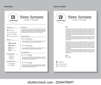 Black and white CV, Resume and Cover letter vector template