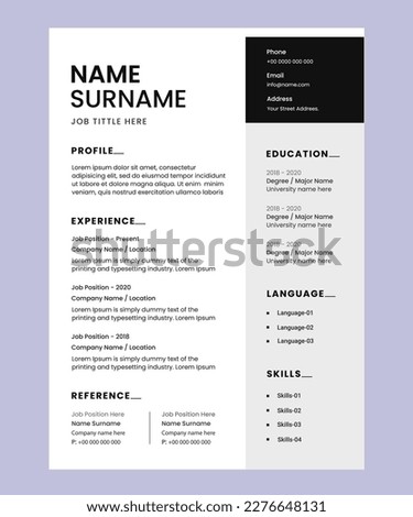Black and white cv resume template