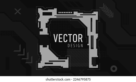 Schwarz-weißer Cyberpunk-Hintergrund. Technologiedesign. Vektorgrafik