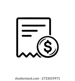 Black and white cybersecurity invoice icon secure online payment receipt with dollar sign
