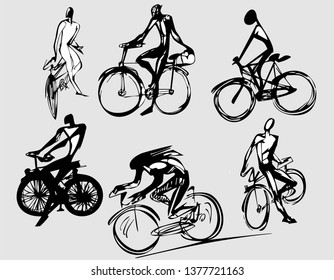 black and white cyclists sketch