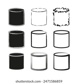 Schwarz-Weiß-Zylindersatz. Vektorgrafik verschiedener Umrisse. Künstlerische zylindrische Formen. Minimalistische Design-Elemente.