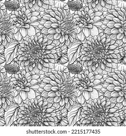 Black and White Dahlia Flowers Pattern