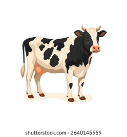 A black and white dairy cow stands, facing forward on a white background.
