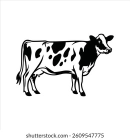 Black and White Dairy Cow Vector Silhouette Isolated on White Background