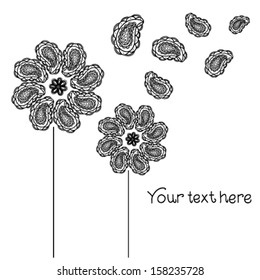 Black and white daisies. Vector card. Elegant background, wallpaper.