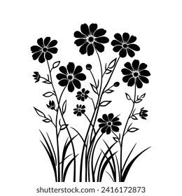 Black and White Daisy Floral Vector Illustration