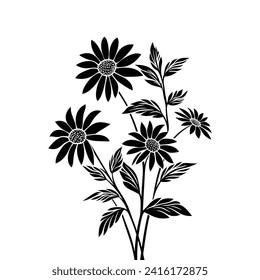 Black and White Daisy Floral Vector Illustration