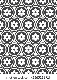 Patrón sin fisuras de margarita en blanco y negro. Ilustración vectorial.