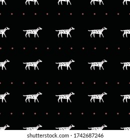black and white dalmatian pattern. seamless repeat vector pattern of hand drawn dogs