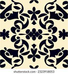 Black and white damask pattern on white background, intricately ornate and decorative, adds elegance to any design or decor.