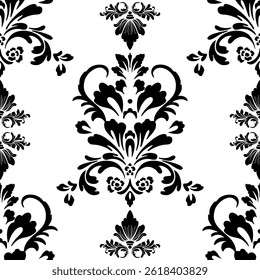 Black and white damask pattern wallpaper Baroque style. Seamless Elegant vector background. floral ornament. Graphic pattern for fabric,carpet,wallpaper,packaging. Ornate Damask flower ornament.