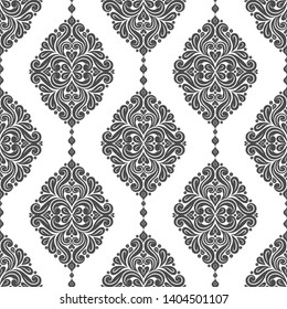 Black and white damask seamless pattern. Vintage vector background template, luxury elements. Great for fabric, invitation, wallpaper, decoration, packaging or any desired idea.