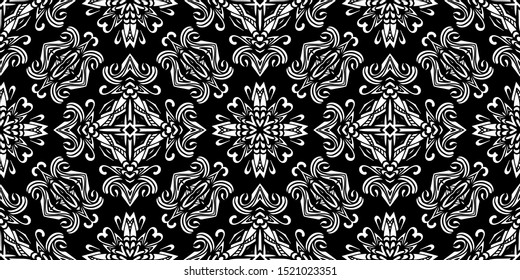 Black and white damask seamless pattern. Textile fabric repeat design.