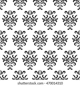 Black and white damask stylized seamless pattern, vector background