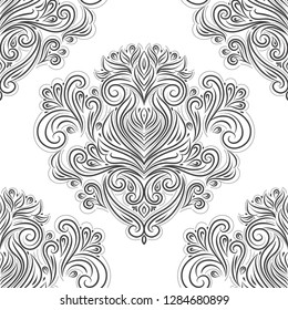 Black and white damask vector seamless pattern, wallpaper. Elegant classic texture. Luxury ornament. Royal, Victorian, Baroque elements. Great for fabric and textile, wallpaper, or any desired idea.