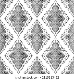 Black and white damask vector seamless pattern. Vintage, paisley elements. Traditional, Turkish motifs. Great for fabric and textile, wallpaper, packaging or any desired idea.