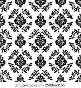 Black and white damask vector seamless pattern. Ornate Damask flower ornament. Vector classical luxury old fashioned damask ornament, royal victorian seamless texture for wallpapers, textile, wrapping