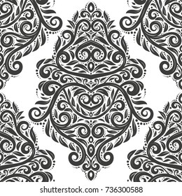Black and white damask vector seamless pattern, wallpaper. Elegant classic texture. Luxury ornament. Royal, Victorian, Baroque elements. Great for fabric and textile, wallpaper, or any desired idea.