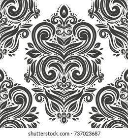 Black and white damask vector seamless pattern, wallpaper. Elegant classic texture. Luxury ornament. Royal, Victorian, Baroque elements. Great for fabric and textile, wallpaper, or any desired idea.