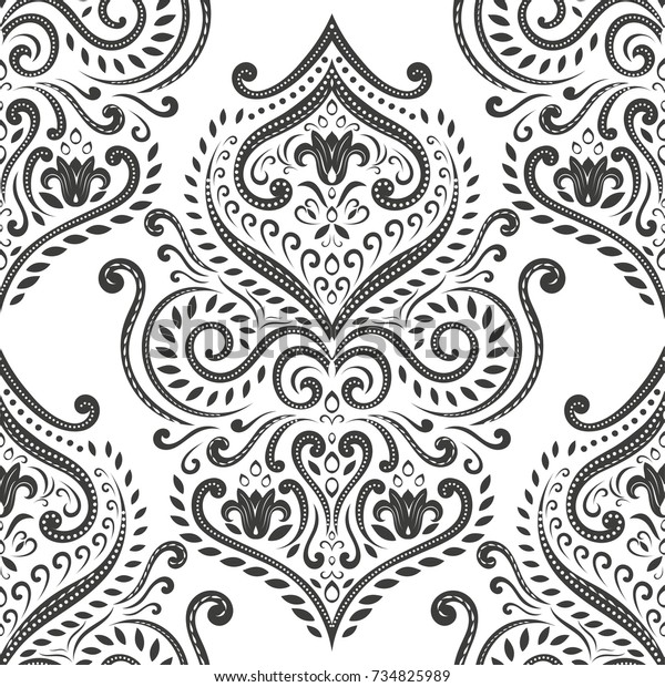 白黒のダマスクベクターシームレスパターン 壁紙 エレガントなクラシックテクスチャー 高級な装飾 王室 ビクトリア朝 バロックのエレメント 布地 繊維 壁紙 または任意のアイデアに最適 のベクター画像素材 ロイヤリティフリー