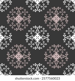 Black and white damask vintage seamless pattern. Abstract geometric style with a variety of geometric shapes. Design for tiles, wallpaper, ceramic pottery, and clothing.