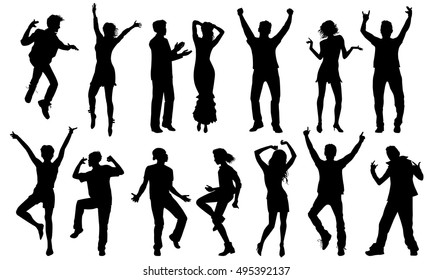 Black and white dancing silhouettes, vector set