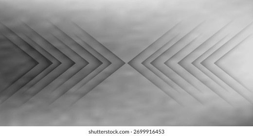 Black white dark gray abstract background. Arrow. Geometric shape, symmetry. Line stripe angle 3d. Color gradient. Modern futuristic technology tech. Wide banner