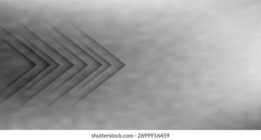 Fundo abstrato branco preto cinza escuro. Seta. Forma geométrica, simetria. Ângulo de listra de linha 3d. Gradiente de cor. Tecnologia moderna futurista. Banner largo