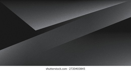 Schwarz weiß dunkelgrau abstrakter Hintergrund. Geometrisches Muster. Polygonwinkel des Liniendreiecks. Farbverlauf. Schatten. Matt. 3D-Effekt. Grungy mit rauem Korn. Design. Vorlage. Präsentation.