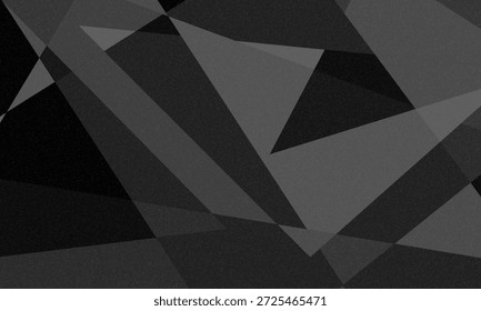 Black white dark gray abstract background. Geometric pattern shape. Line triangle polygon angle. Gradient. Shadow. Matte. Rough grain grungy. Design Monochrom dark black background with noise grainy