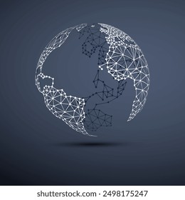 Black and White Dark Modern Minimal Style Polygonal Network Structure, Digital Earth Globe, Network Connections Concept Design, Transparent Geometric Patterned Surface, Creative Vector Illustration