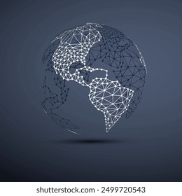 Black and White Dark Modern Minimal Style Polygonal Network Structure, 3D Digital Earth Globe, Network Connections Concept Design, Transparent Geometric Patterned Surface, Creative Vector Illustration