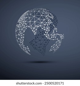 Black and White Dark Modern Minimal Style 3D Polygonal Network Structure, Digital Earth Globe, Network Connections Concept Design, Transparent Geometric Patterned Surface, Creative Vector Illustration