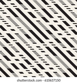 Black and White Dashed Lines Pattern. Modern Abstract Vector Seamless Background